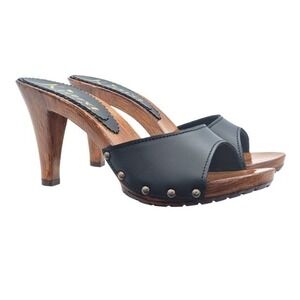 Kiara Black Heel Clogs Made in Italy 40 Fit US 7-7.5 Check Sizing! -NERO PELLE